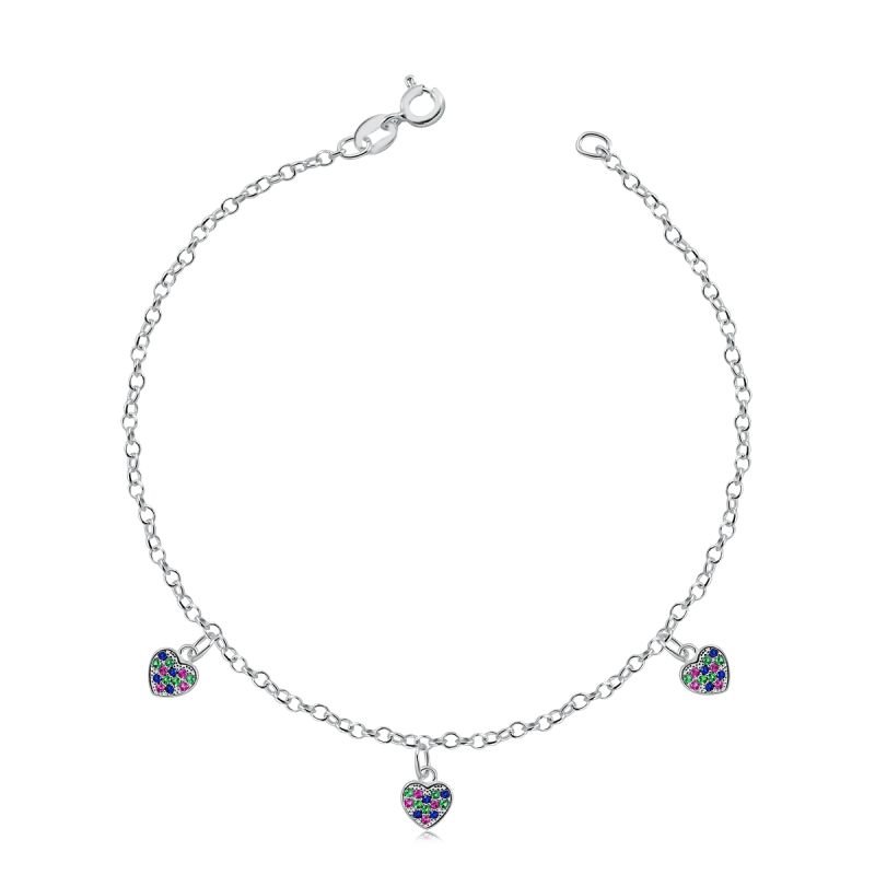 PULSEIRA PRATA 3 CORAÇÕES MULTICOLOR