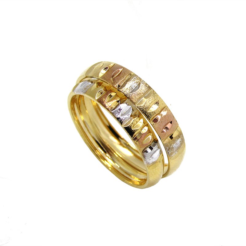 ANEL DIAMANTADO 3 CORES BANHADO A OURO
