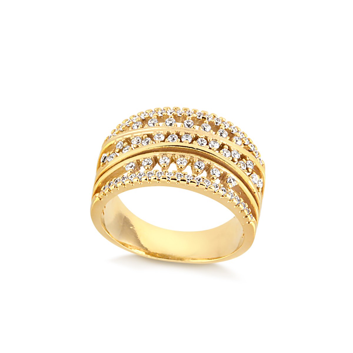 ANEL COM ZIRCÔNIAS BANHADO A OURO 18K