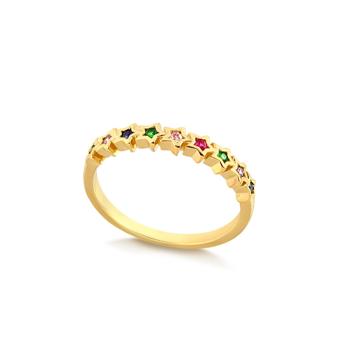 ANEL ESTRELA MULTICOLOR BANHADO A OURO