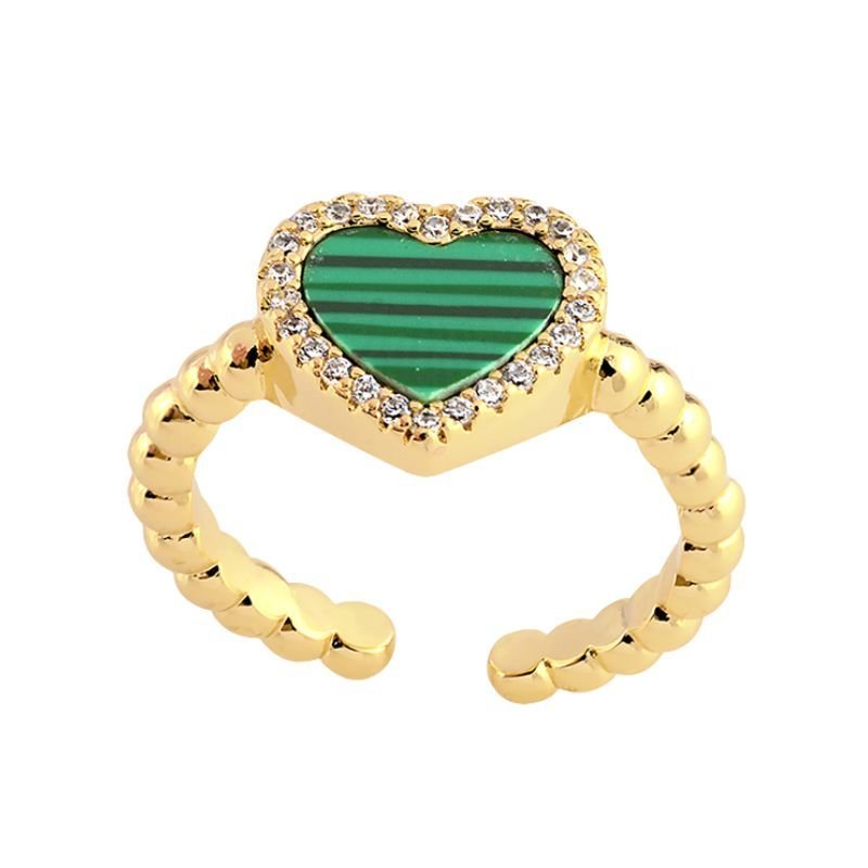 ANEL FOLHEADO CORAÇÃO RESINA VERDE