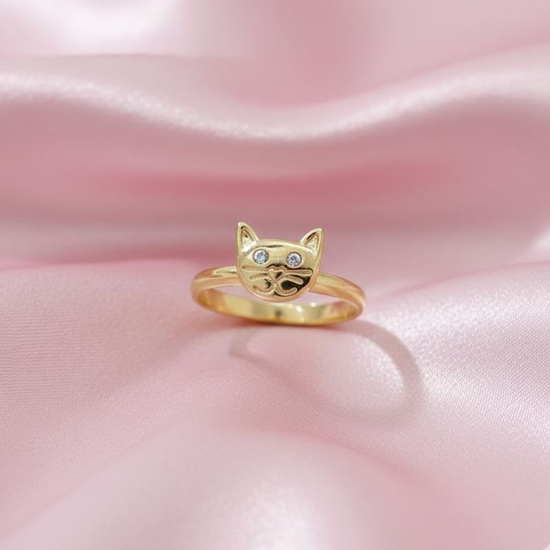 ANEL GATO BANHADO A OURO 18K