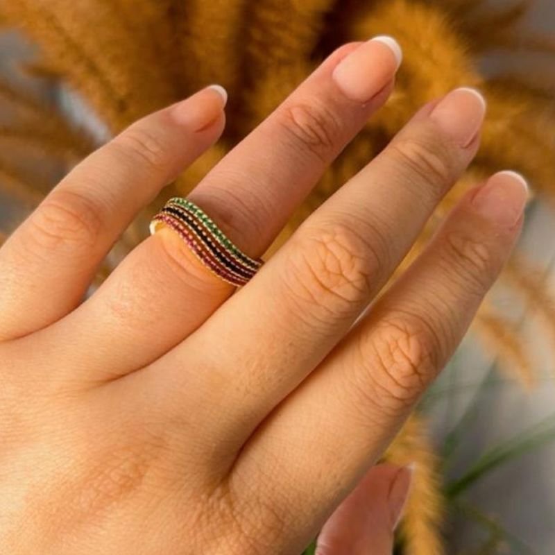 ANEL MULTICOLOR TRÊS PEÇAS DE ZIRCÔNIAS