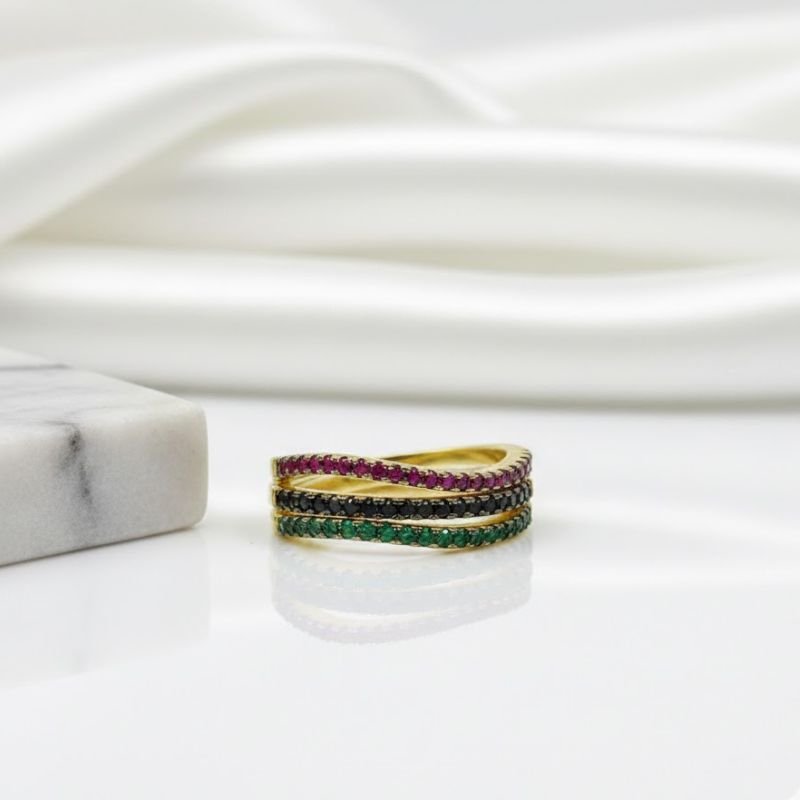 ANEL MULTICOLOR TRÊS PEÇAS DE ZIRCÔNIAS