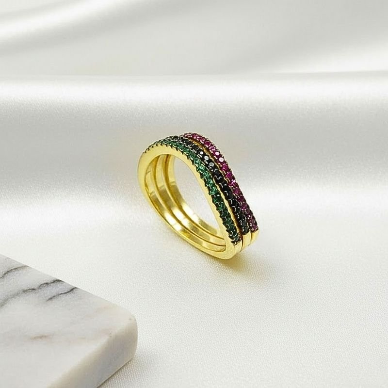 ANEL MULTICOLOR TRÊS PEÇAS DE ZIRCÔNIAS