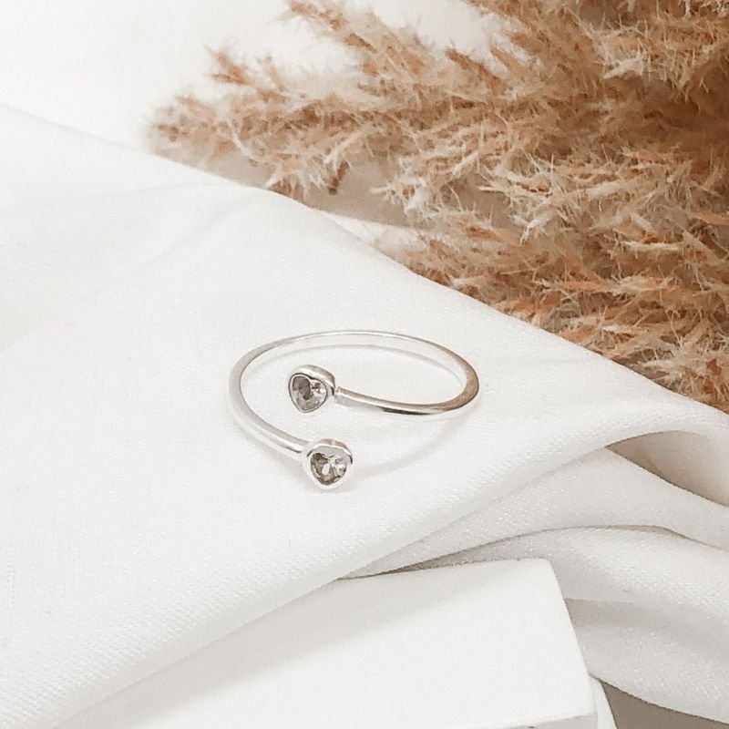 ANEL PRATA 925 DOIS CORAÇÕES