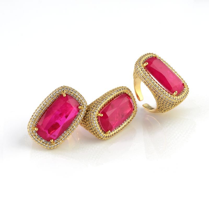 ANEL REGULAGEM PEDRA ROSA E ZIRCÔNIAS