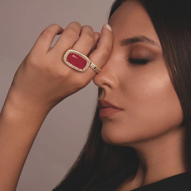 ANEL REGULAGEM PEDRA ROSA E ZIRCÔNIAS