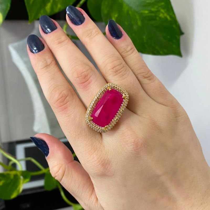 ANEL REGULAGEM PEDRA ROSA E ZIRCÔNIAS COM REGULAGEM