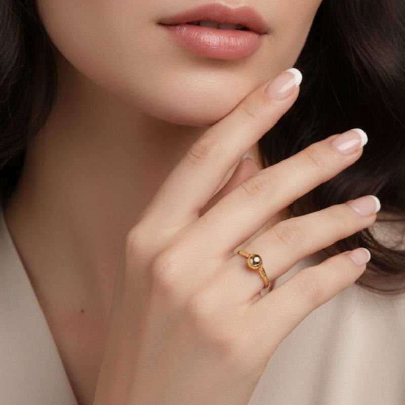 ANEL SOLITÁRIO ESFERA BANHADO A OURO