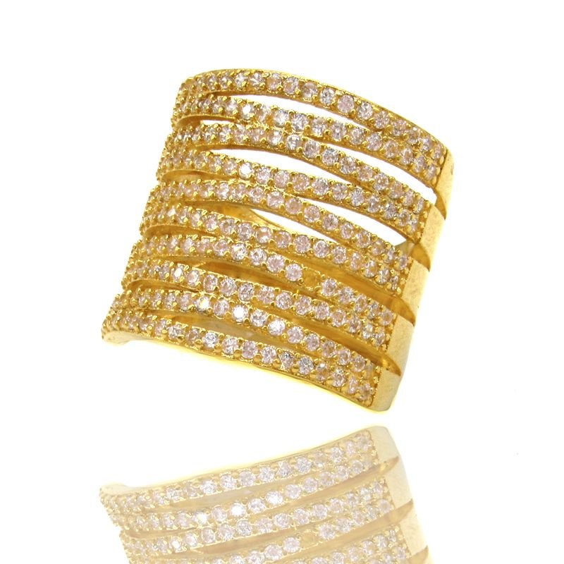 ANEL ZIRCÔNIAS BANHADO A OURO