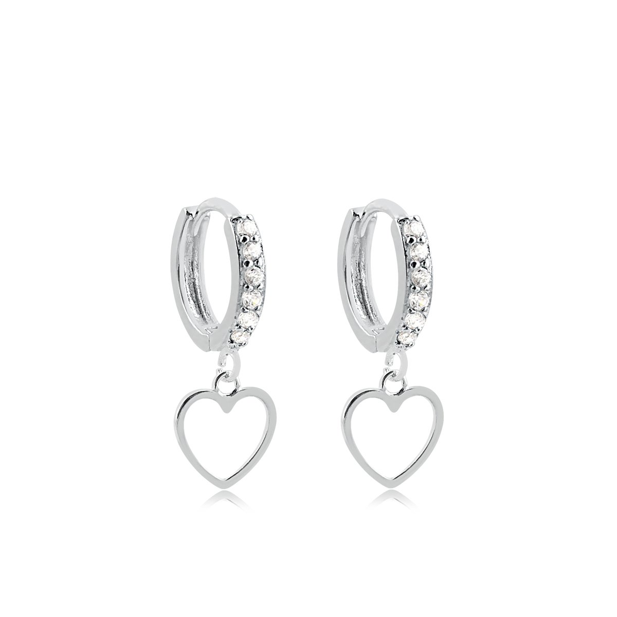 ARGOLA PRATA ZIRCONIAS E CORAÇÃO LISO