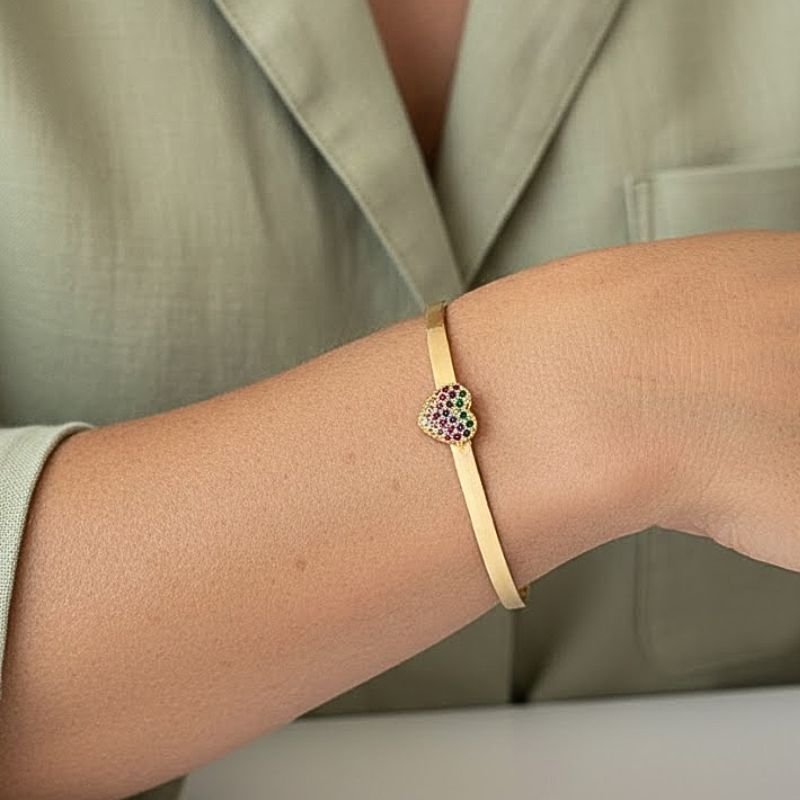 BRACELETE CORAÇÃO ZIRCÔNIAS COLORIDAS