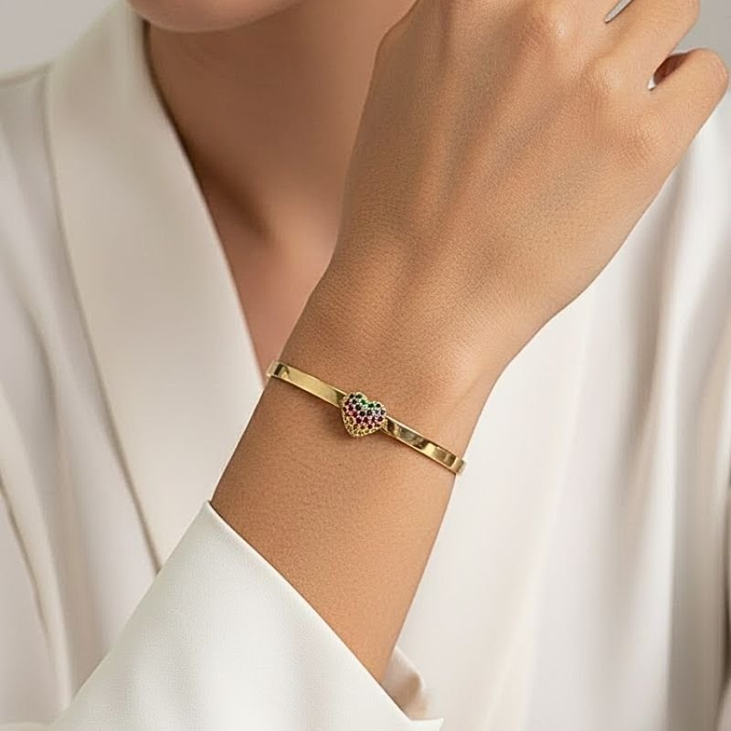 BRACELETE CORAÇÃO ZIRCÔNIAS COLORIDAS