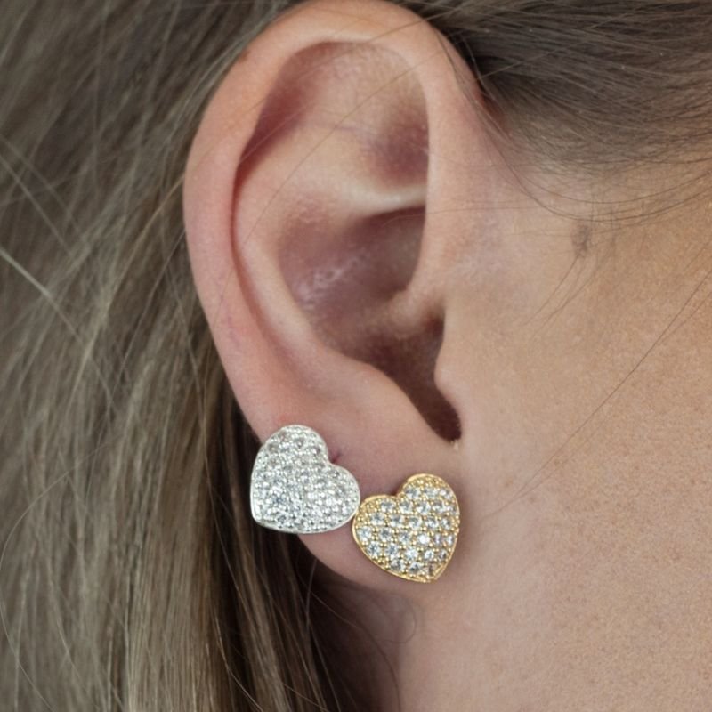 BRINCO PRATA 925 CORAÇÃO CRAVEJADO