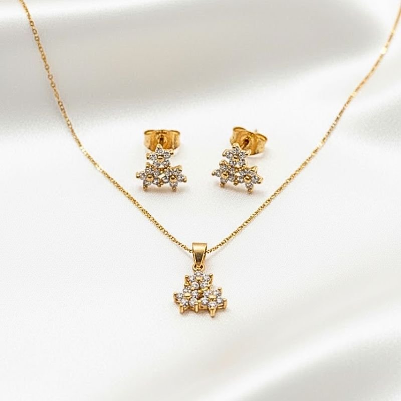 CONJUNTO FLORES BANHADO A OURO