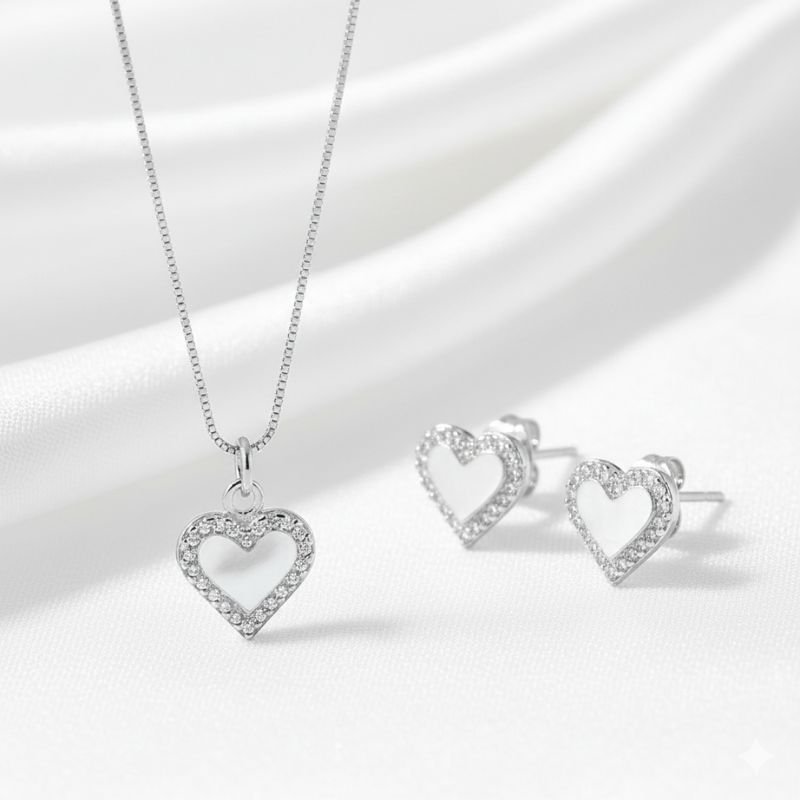 CONJUNTO PRATA CORAÇÃO