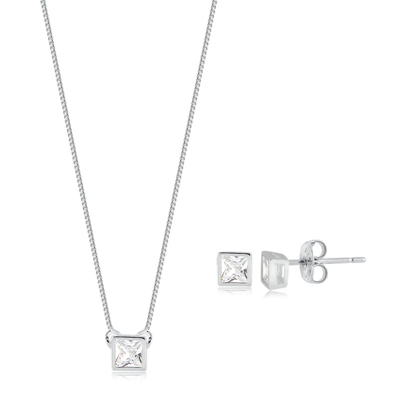 CONJUNTO PRATA PEDRAS QUADRADA