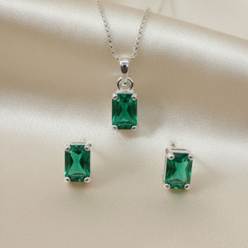 CONJUNTO PRATA PEDRAS RETANGULARES