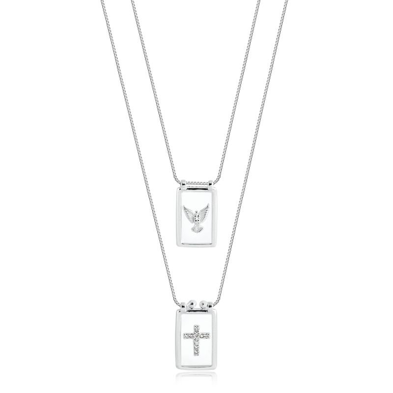 ESCAPULÁRIO PRATA ESPÍRITO SANTO CRUZ