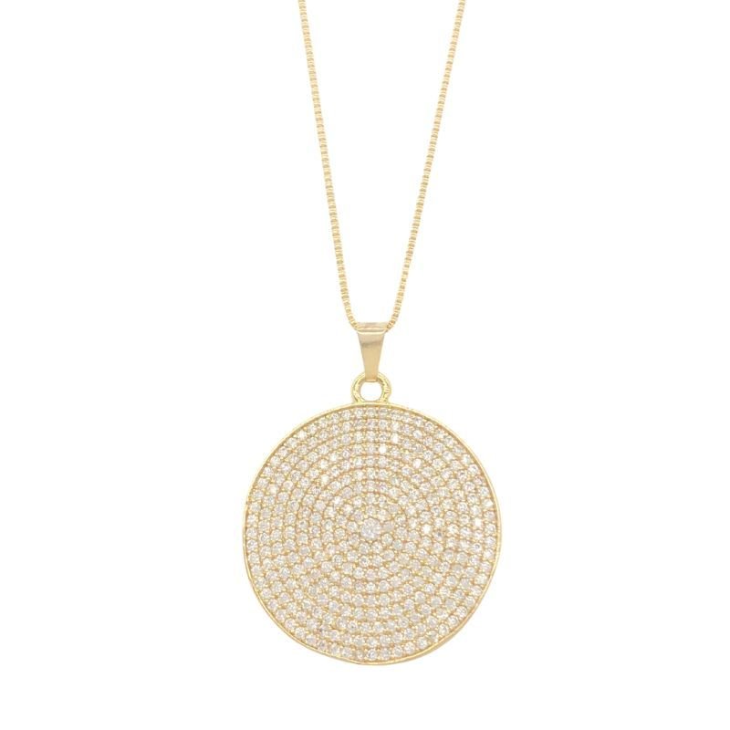 GARGANTILHA COM MEDALHA REDONDA CRAVEJAD