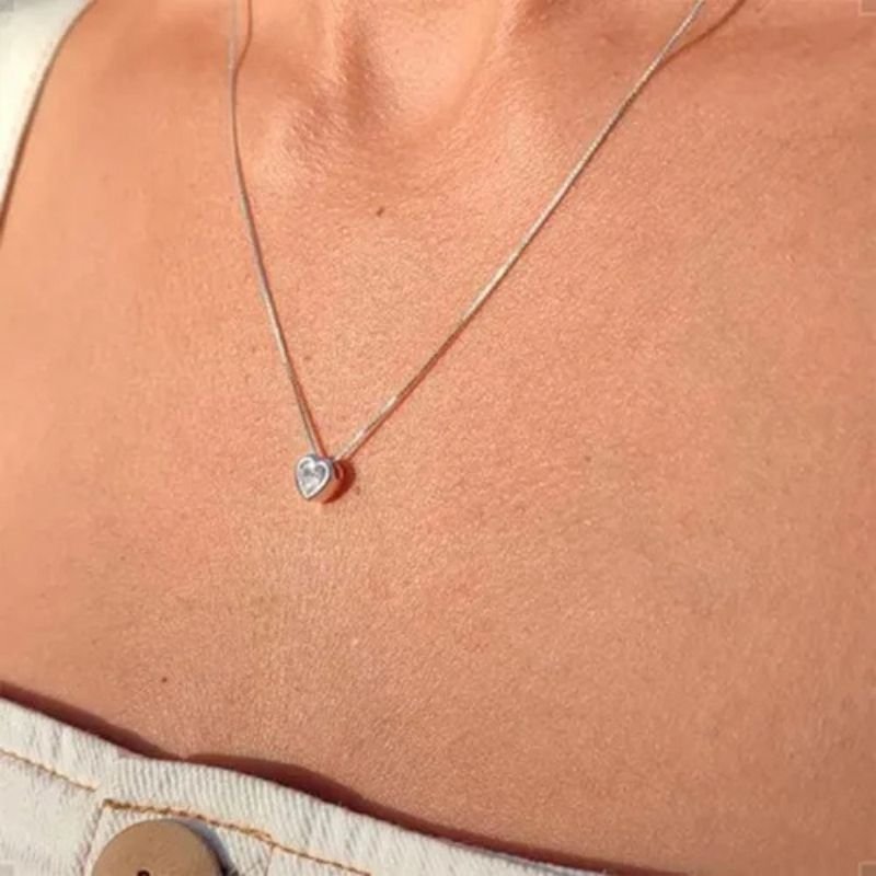 GARGANTILHA PRATA CORAÇÃO CRISTAL