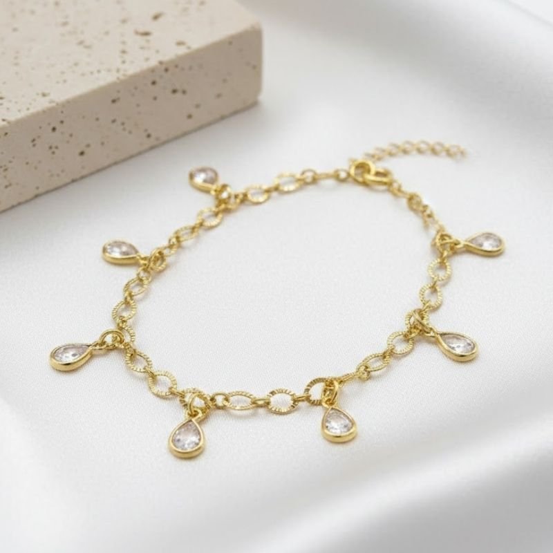 PULSEIRA BANHADA A OURO 18 COM CRISTAIS