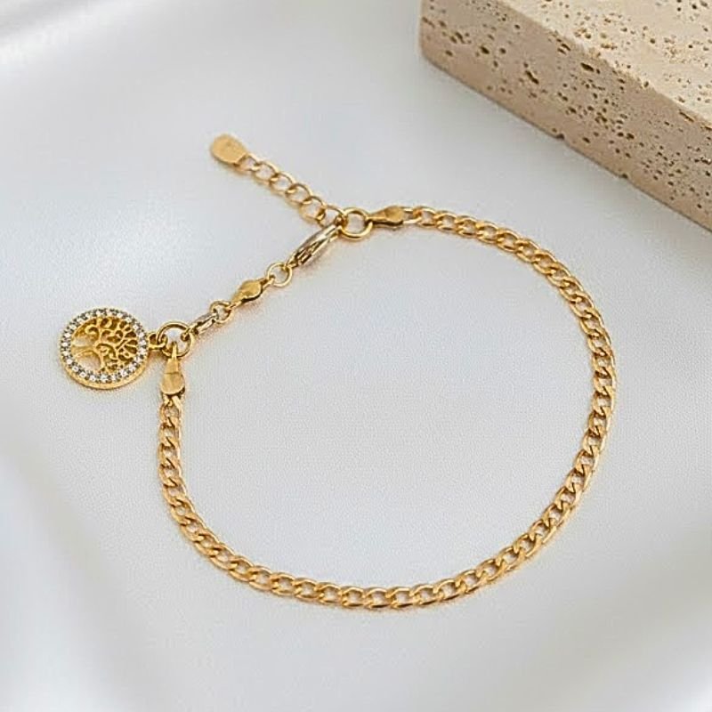 PULSEIRA COM ÁRVORE DA VIDA E PEDRAS