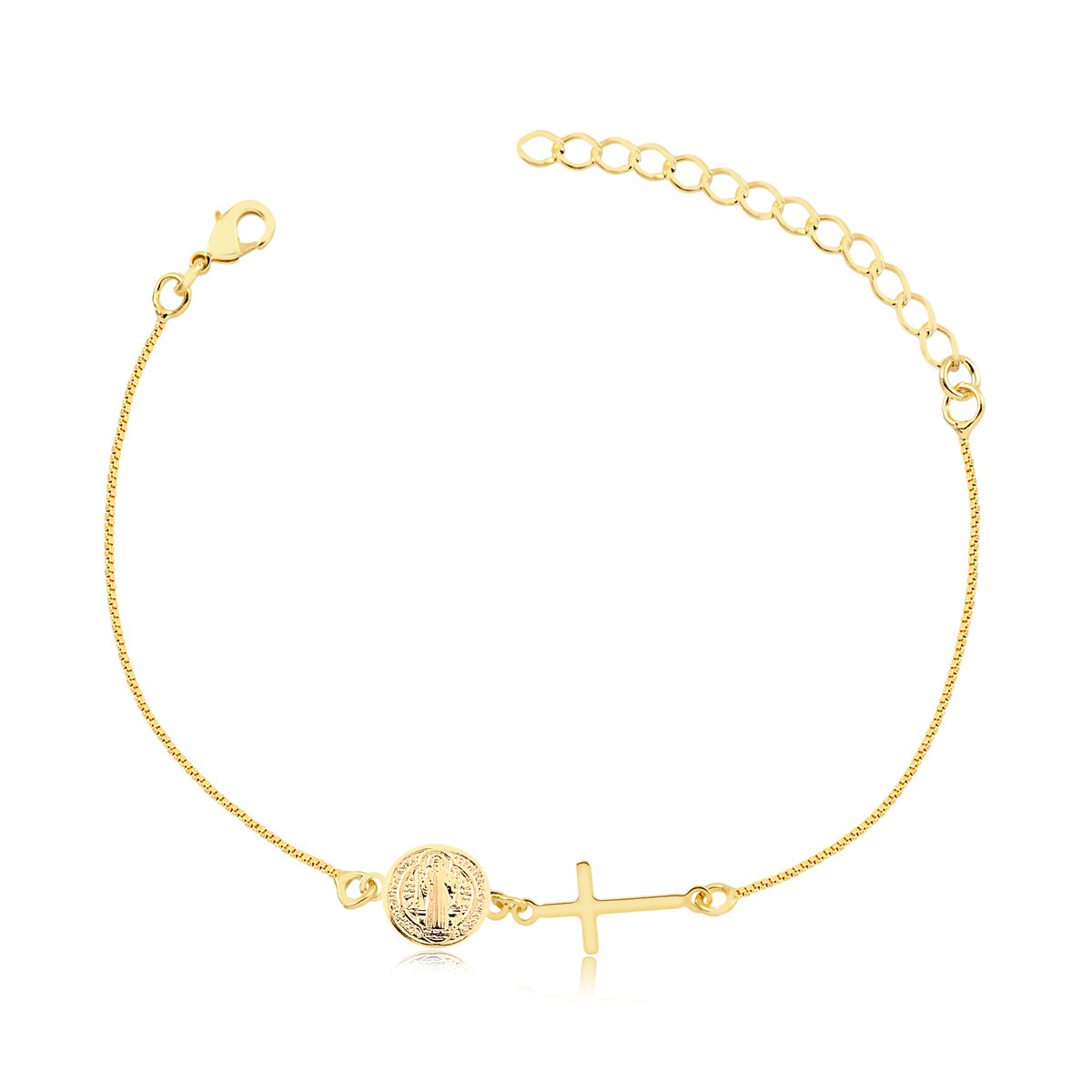 PULSEIRA CRUZ E SÃO BENTO BANHADA A OURO
