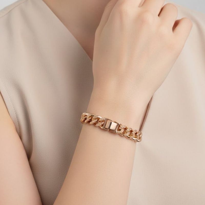 PULSEIRA ELOS DIAMANTADA BANHO ROSE 19CM