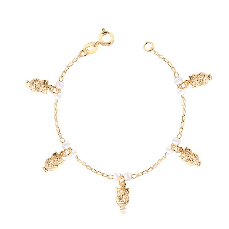 PULSEIRA INFANTIL CORUJA E PÉROLAS