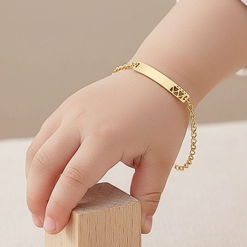 PULSEIRA INFANTIL PLACA DOIS CORAÇÃO VAZADO