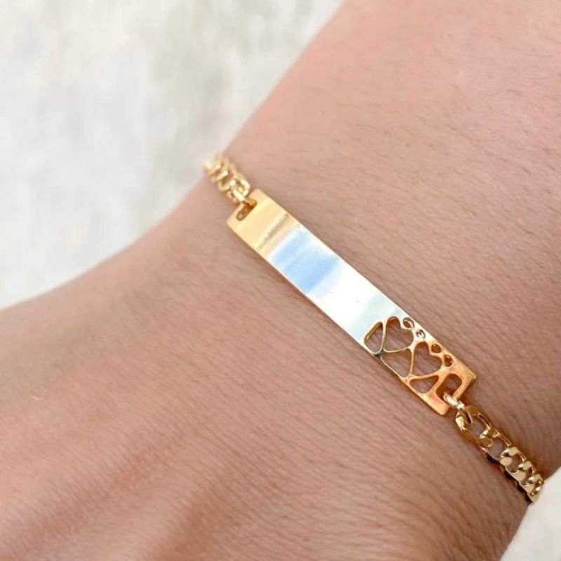 PULSEIRA INFANTIL PLACA DOIS CORAÇÃO VAZADO