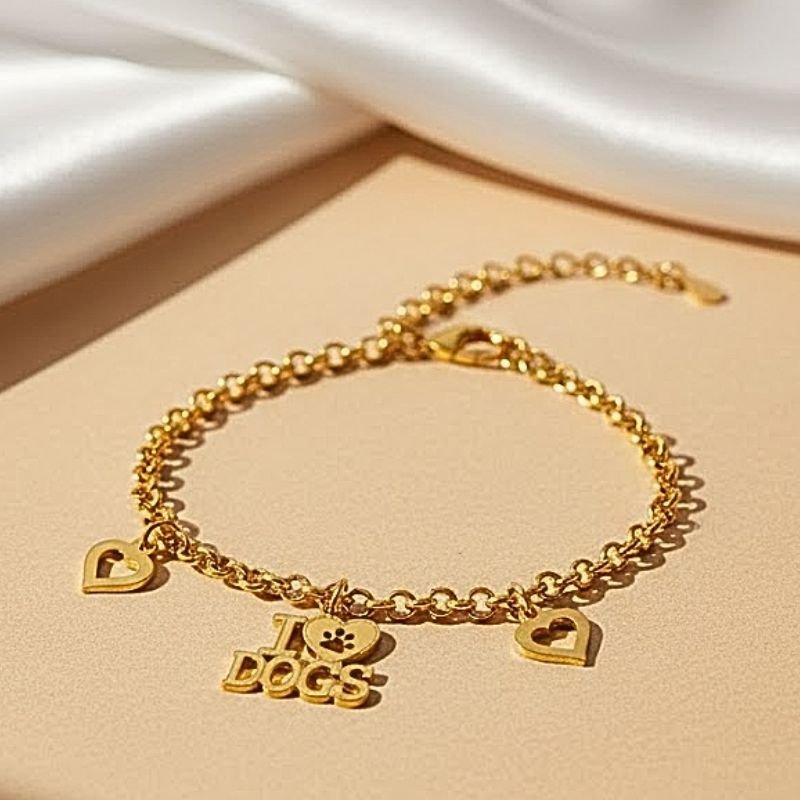 PULSEIRA LOVE DOGS BANHADA A OURO