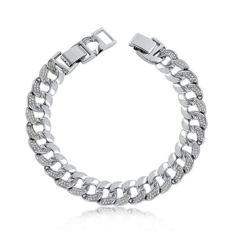 PULSEIRA OURO BRANCO COM PEDRA 17CM