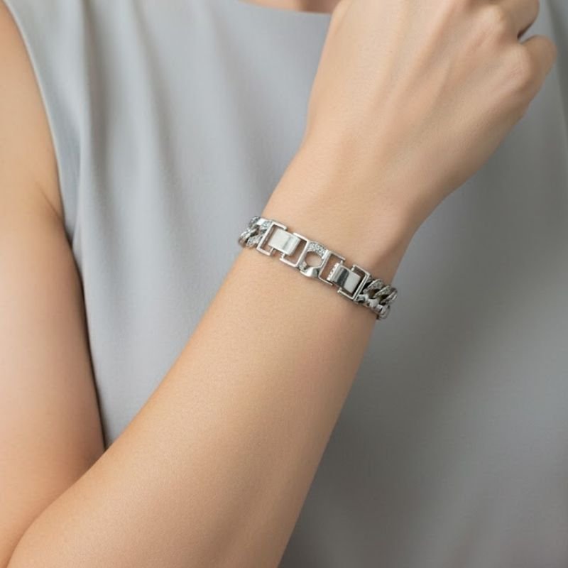 PULSEIRA OURO BRANCO COM PEDRA 17CM