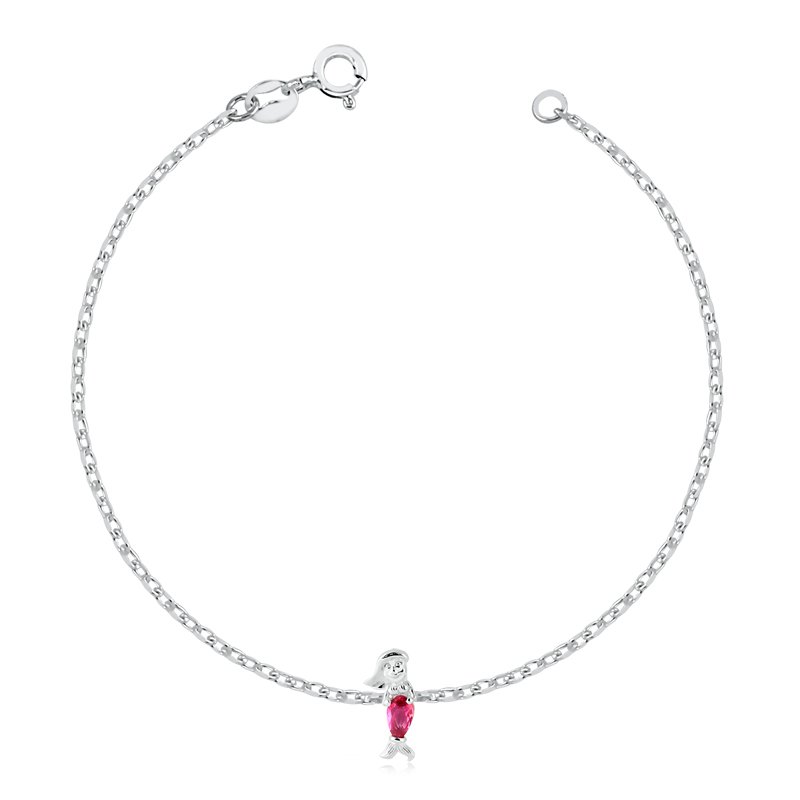 PULSEIRA PRATA INFANTIL SEREIA PEDRA ROSA