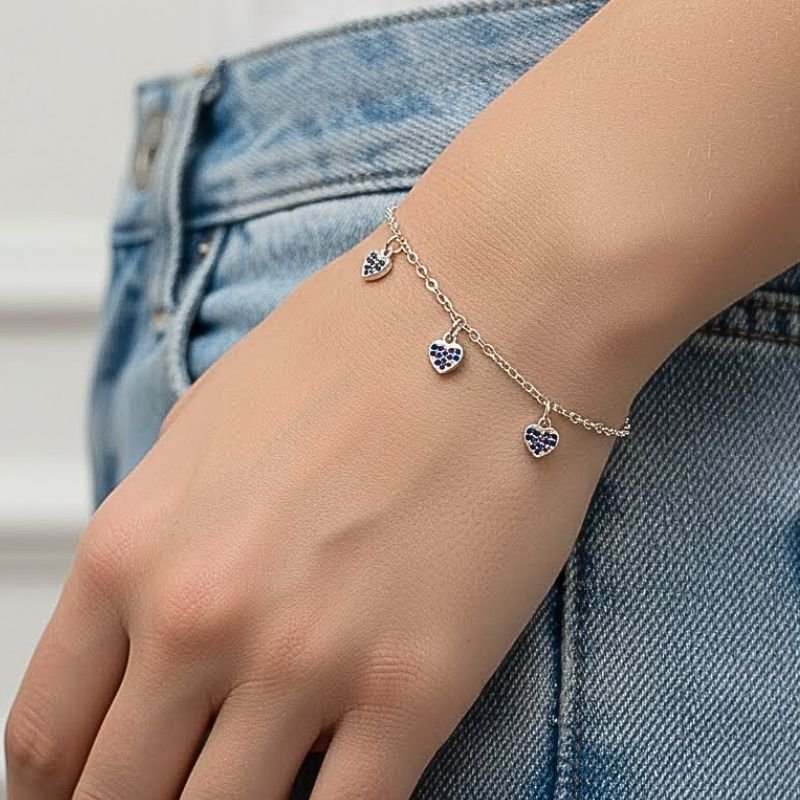 PULSEIRA PRATA 3 CORAÇÕES MULTICOLOR