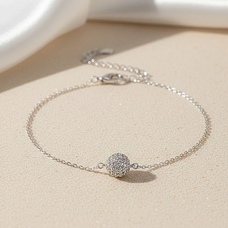 PULSEIRA PRATA BOLA CRAVEJADA