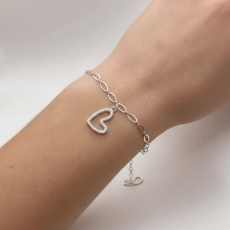 PULSEIRA CORAÇÃO COM ZIRCÔNIAS PRATA 925