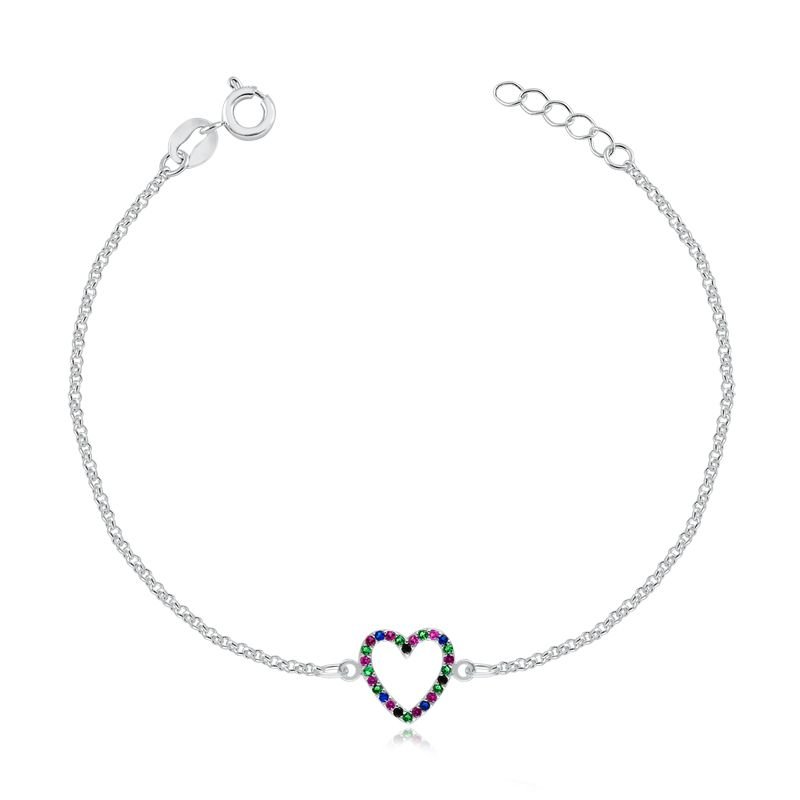 PULSEIRA PRATA CORAÇÃO MULTICOLOR