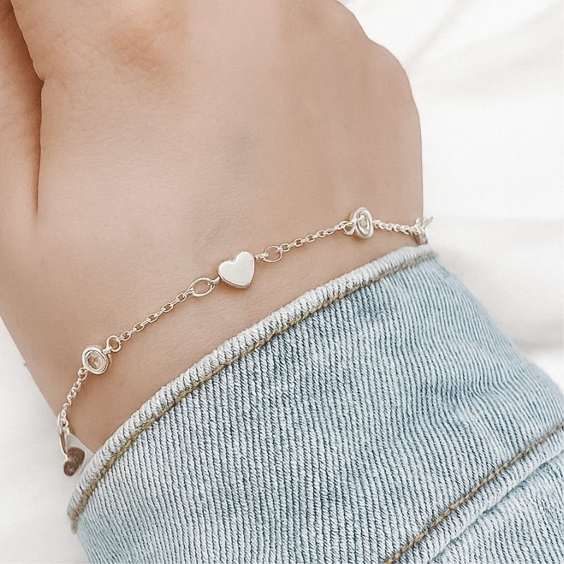 PULSEIRA PRATA CORAÇÕES E CRISTAIS