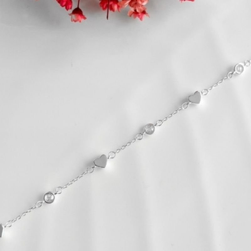 PULSEIRA PRATA CORAÇÕES E CRISTAIS