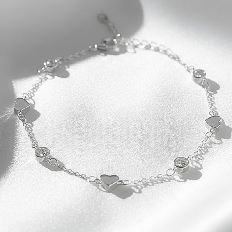 PULSEIRA PRATA CORAÇÕES E CRISTAIS