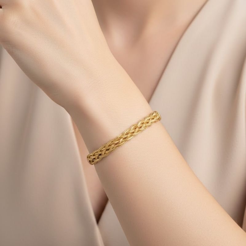 PULSEIRA TRANÇA LARGA BANHADA A OURO 18K